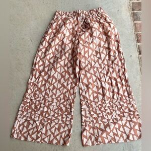 Easel Brown and Cream Geometric Wide-Leg Lined Pants Size Medium